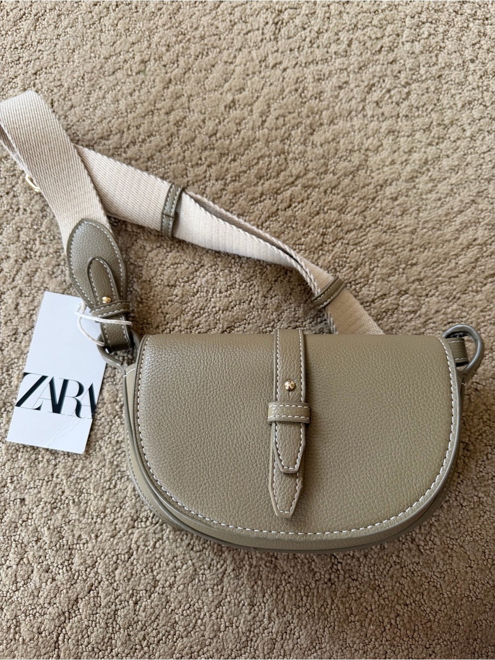 ZARA Taupe/green Crossbody Bag